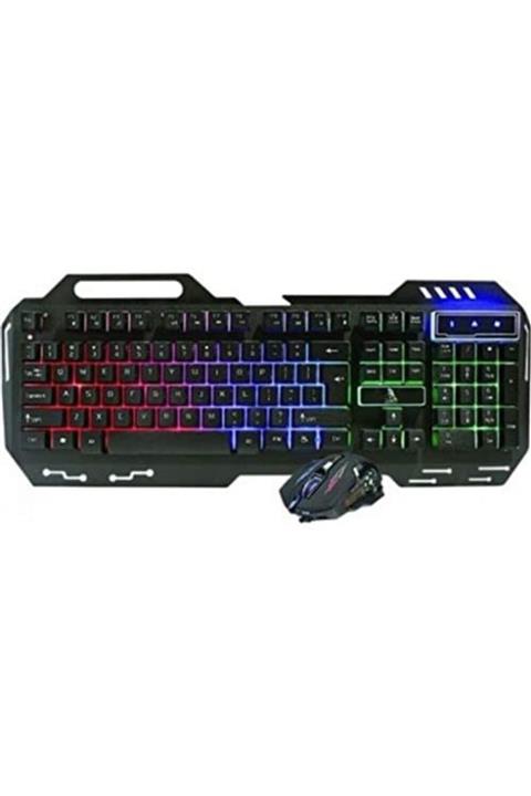 Retro Aksesuar Pg-8018 K18 Usb Işıklı Klavye Ve Maus Seti