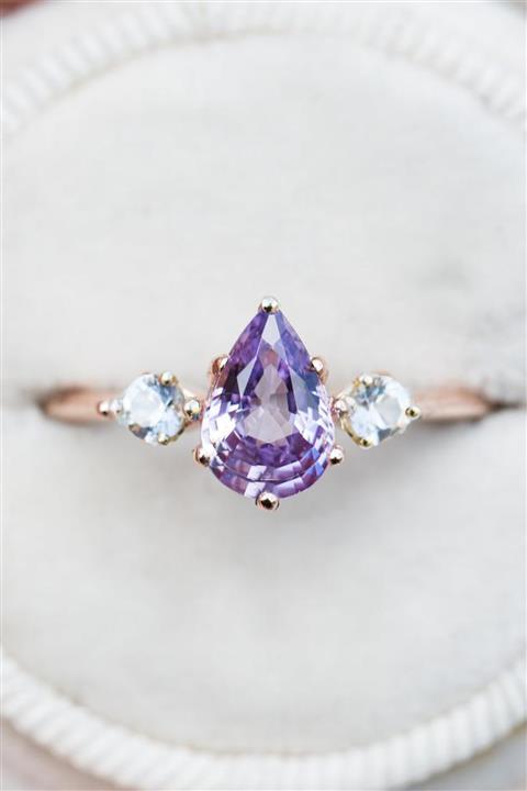 MELODİ GÜMÜŞ Kadın Mistik Topaz Mor Taşlı 14 K Rose Altın Kaplama Ayarlanabilir Kadın Yüzük