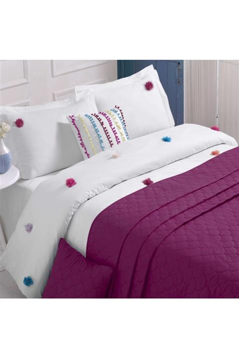 Luoca Patisca Ranforce Kapitone Tek Kişilik Yatak Örtüsü Seti Mürdüm