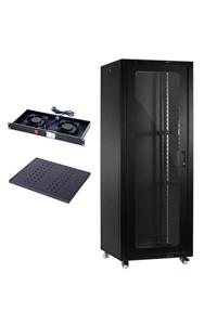 Provoice 19'' 44u Camlı Tekerlekli Rack Kabinet+ Fan+ Sabit Raf 600x600