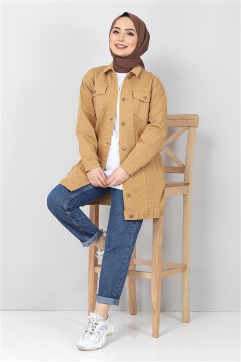 Tesettür Dünyası Cepli Kot Ceket Tsd2519 Taba