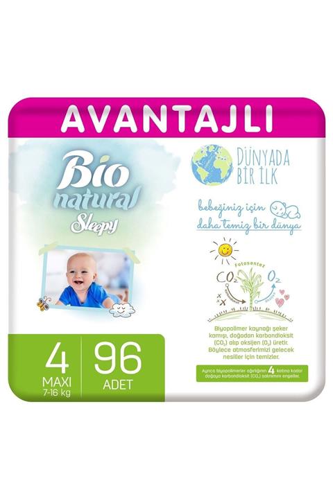 Sleepy Bio Natural Avantajlı Bebek Bezi 4 Numara Maxi 96 Adet