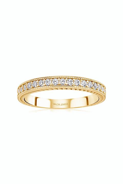 Valori Jewels Yuvarlak Dizayn, Swarovski Zirkon Taşlı, Altın Rengi Gümüş Yarımtur Yüzük