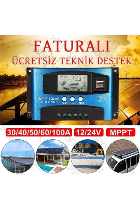 SpySoft 60a Mppt Solar Kontrol Cihazı 12v-24v Solar Akü Şarj Kontrol Cihazı Regülatörü Garantili