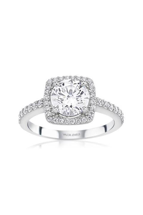 Valori Jewels Kare Montur, 2 Karat Swarovski Zirkon Taşlı, Gümüş Tektaş Yüzük