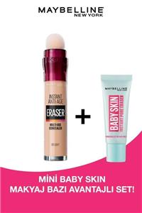 Maybelline New York Instant Anti Age Eraser Kapatıcı 01 Light + Mini Baby Skin Makyaj Bazı 10 ml Makyaj Seti