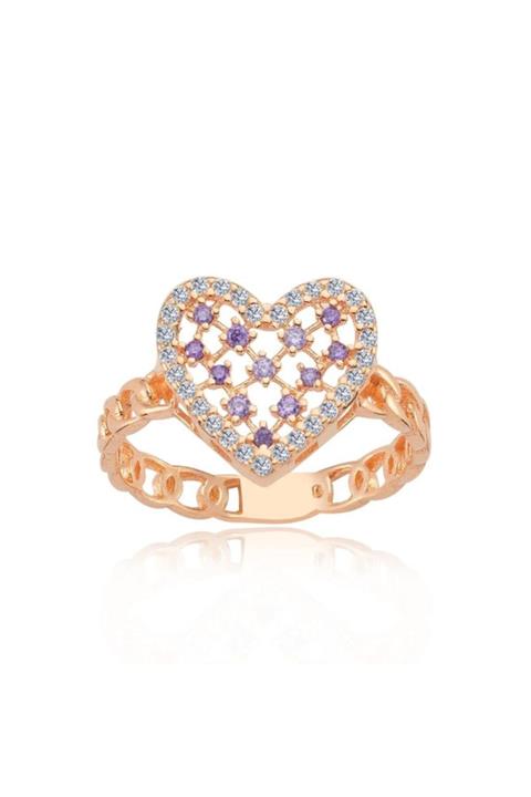 Mia Vento Ametist Taşlı Kalp Model Rose Renk Gümüş Gurmet Yüzük
