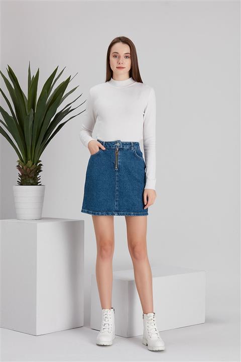 SKY DOĞAN Kadın Fermuar Detaylı Kot Etek