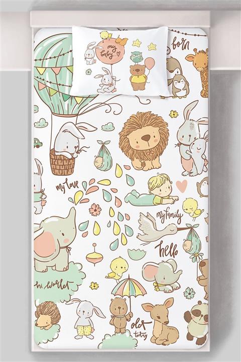 Tuğba Kuğu Organik Pamuk Saten Lastikli Çarşaf Seti (90x190) - Pure Baby Serisi