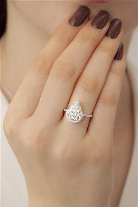 ATEŞ GOLD Gümüş Damla Yüzük