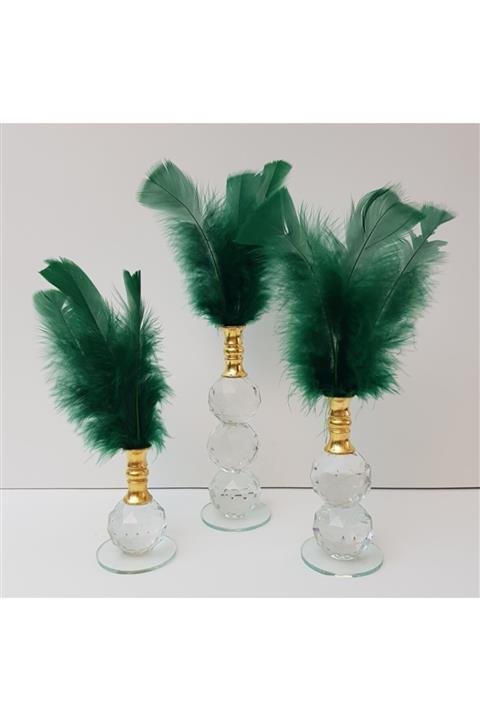 Arose Yeşil Altın Renk Ağızlık Ab Ev Dekorasyon Tüy Dekor 3'lü