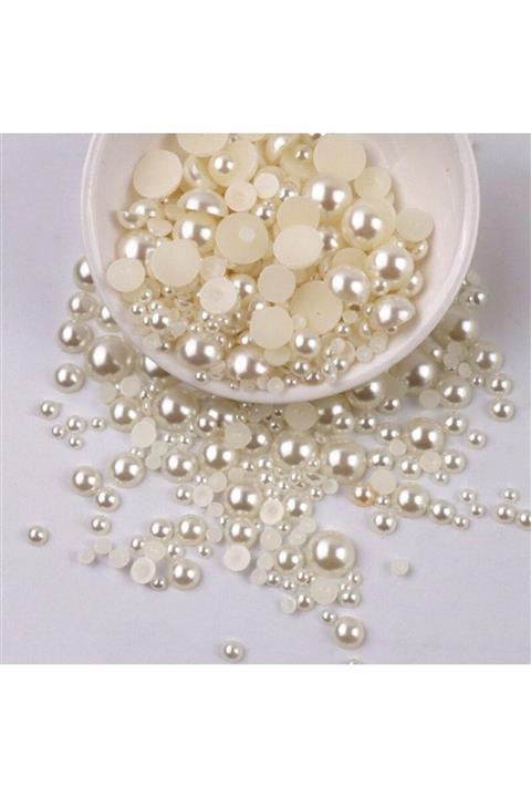 EDELFU Plastik Yarım Inci Yapıştırma Için Deliksiz Krem 10 Mm ( 100 Adet )