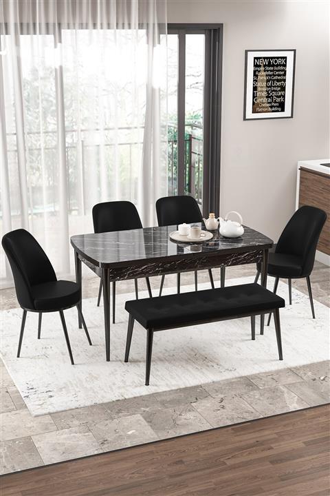 Canisa Concept Canisa Via Serisi Bench'li 1.sınıf Mutfak Masası Takımı - Siyah Mermer Desen