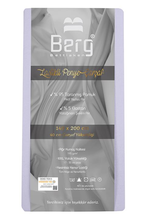 Berg Bettlaken 140x200 +35 cm Yükseklik Lastikli Lüks Penye Pamuklu Çarşaf Lila