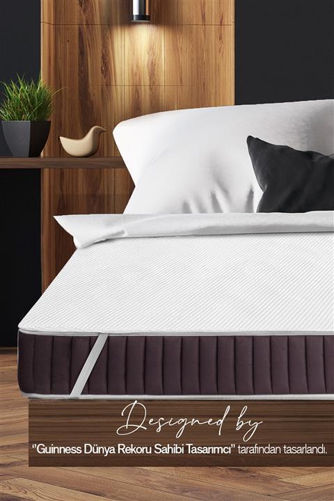Mislina Home Luxury Sıvı Geçirmez Alez Beyaz Pamuklu Köşe Lastikli Kabartmalı Ped Alez-Premium Koleksiyon