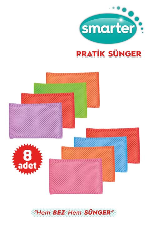 SMARTER Pratik Sünger 8'li Paket Hem Bez Hem Sünger Ovma