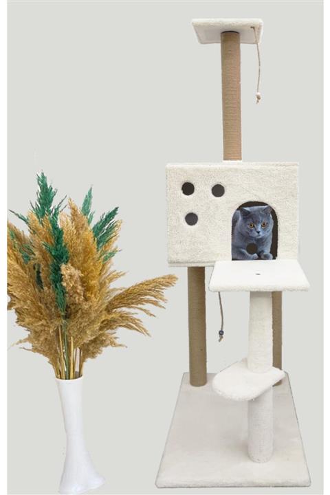 Nursoft Beyaz Kedi Tırmalama Ve Oyun Evi 124 Cm Yuva 30*40
