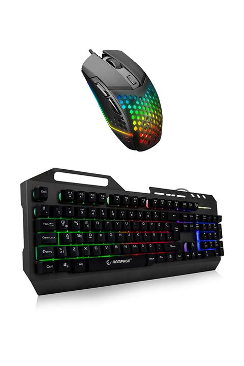 Rampage Kb-r73 Usb Aydınlatmalı Metal Kasa Q Gaming Klavye + Sm-gx19 Angard Rgb Makrolu 7200dpi Oyuncu Mouse