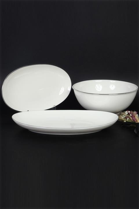 Lombardino Minimalist Modern Silver 3 Parça Servis Sunum Takımı