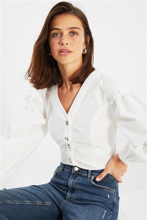 TRENDYOLMİLLA Ekru Balon Kol Gömlek TWOAW22GO0677