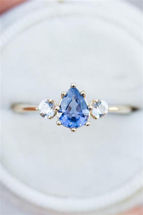 MELODİ GÜMÜŞ Kadın Mavi Taşlı  Altın Kaplama Ayarlanabilir Yüzük