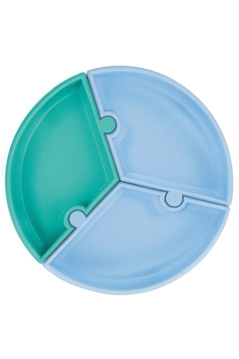 Oioi Puzzle Vakum Tabanlı Silikon Tabak - Mavi Yeşil