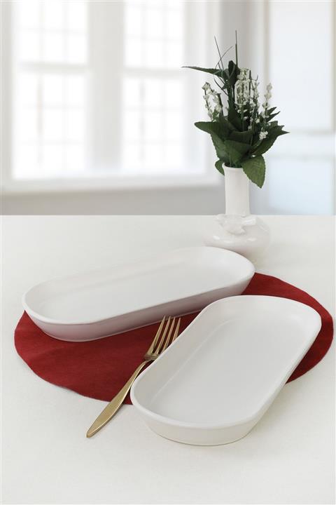Keramika Mat Beyaz Noyan Kayık Tabak 28 Cm 2 Adet