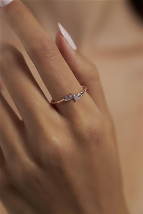 Ninova Silver Ninova Çapraz Damla Model Rose Kaplama Gümüş Yüzük