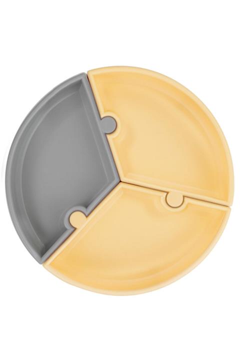 Oioi Puzzle Vakum Tabanlı Silikon Tabak - Sarı Gri