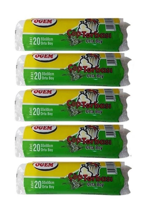 Ögem Orta Boy Çöp Poşet 55x60 Cm 30 Lt 20'li Rulo 5 Paket