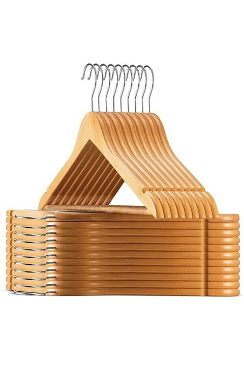 DURU AHŞAP Ahşap Askı Kıyafet Ve Elbise Askısı 6'lı Set Pantolon Askı Italyan Askı Vernikli Askı