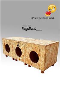 Kedi Kulübesi Kedi Evi - Magicboxes Natural - Dışmekan Suya Kara Dayanıklı Kulübe.  3'lü