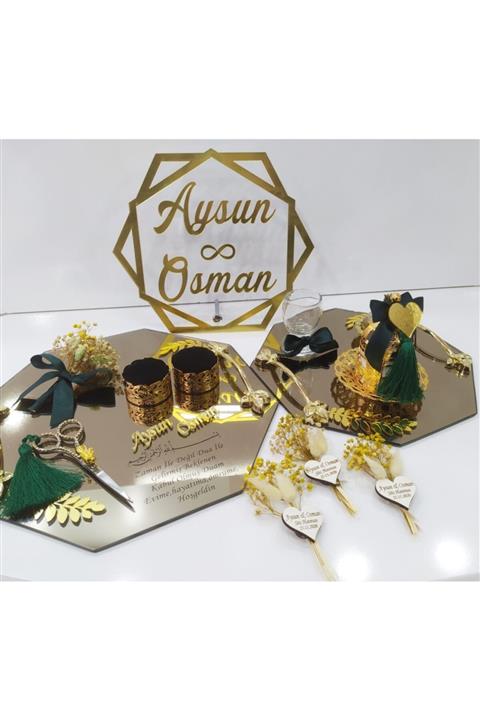 Beyaz Gelincik Tasarım Nişan Masası Süsleme Seti - 2’li Tepsi – Isimlik – Hediyelik