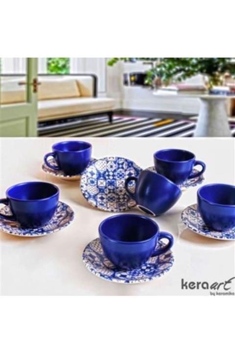 Keramika 12 Parça Çay Fincan Takımı Kobalt Mavi