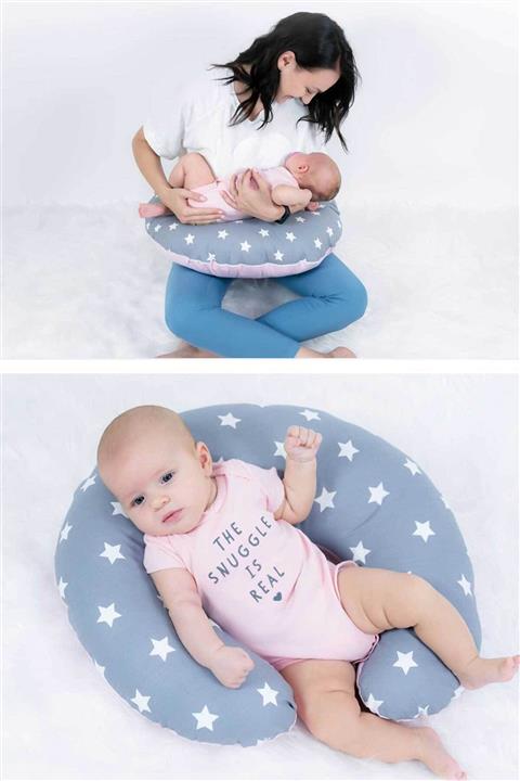 Babynest Emzirme Yastığı Ve Destek Minderi Pembe Ve Gri Yıldız