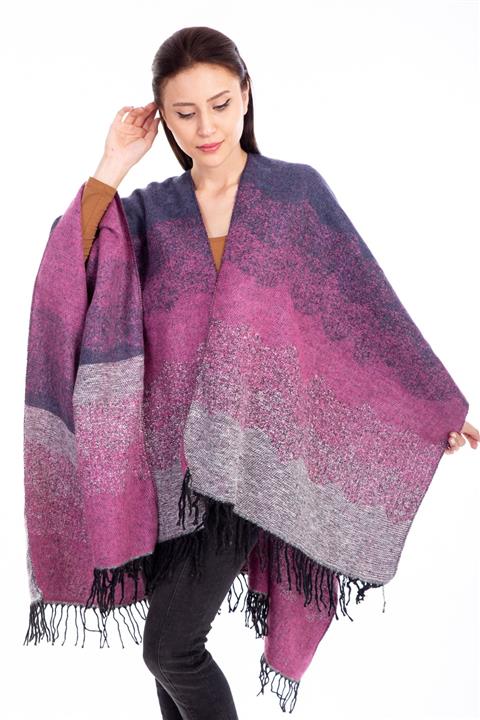 LadyColor Kadın Fuşya Desenli Panço