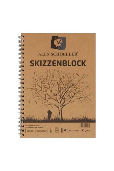 Alex Schoeller A5-90 Gr Kraft Yan Spiralli Eskiz Çizim Defteri Blok 60lı