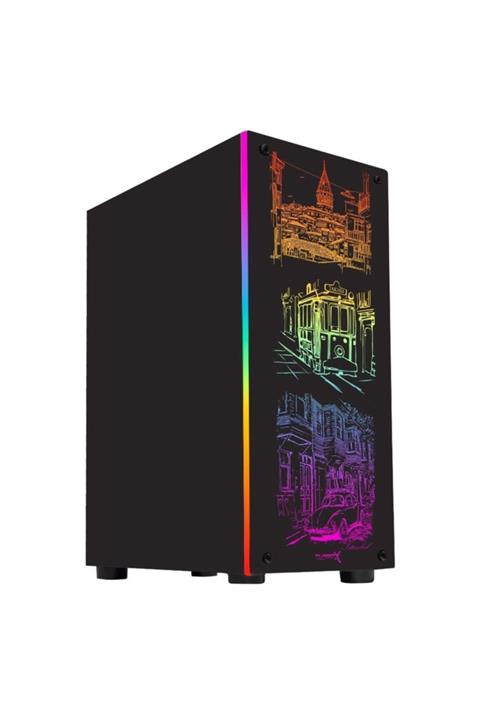 TURBOX Silüet 1x Fan Siyah Usb 3.0 250w 300w Atx Ön Panel Rgb Led Ofis Kasası