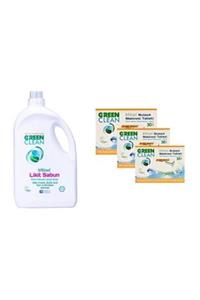 Green Clean Bitkisel Bulaşık Makinesi Tableti 30 Adet + Likit Sabun 2750ml 4'lü Set