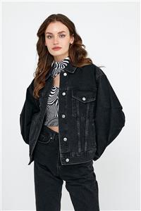 BOSHETTI Kadın Black/siyah Oversize Pilili Basic Denim Ceket