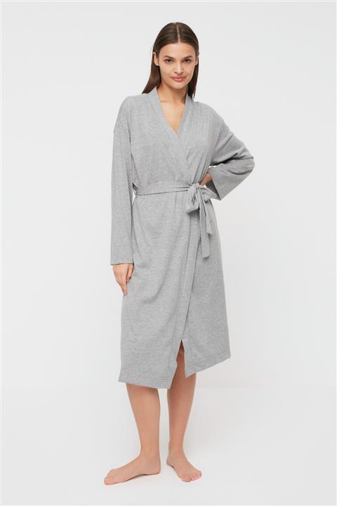 TRENDYOLMİLLA Gri Kuşaklı Örme Kimono&Kaftan THMAW22KM0014