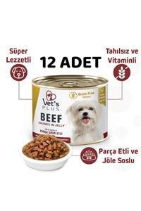 Vet's Plus Jöle Soslu Parça Sığır Etli Tahılsız Köpek Konservesi 200gr - 12 Adet