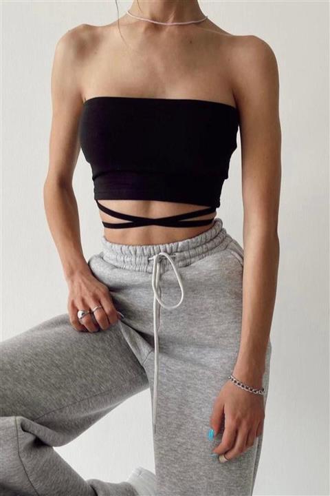 Arzulica Siyah Bağcıklı Straplez Büstiyer