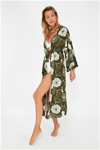 TRENDYOLMİLLA Haki Çiçek Desenli Viskon Kimono&Kaftan TBESS21KM0129