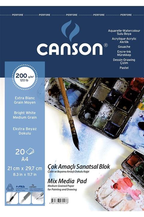 Canson Fıneface Çok Amaçlı Resim Blokları 200gr A4 20yp Üstten Spiralli