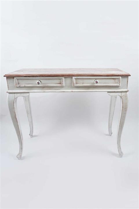 PİNE AHŞAP 100 cm Seme Beyaz Patine Eskitme Dresuar Çekmeceli Makyaj Masası