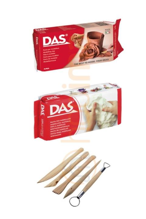 Das Beyaz Kahve Seramik Kili 500 gr Modelaj Kalemi Ebeşuar 5 Li Ahşap Set H.s