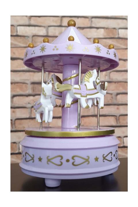 Patladı Gitti Nostaljik Atlı Karınca Müzik Kutusu - Mor & Beyaz