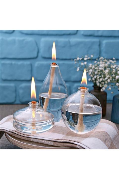 TarzzHome Mix Cam Kandil 3 Lü + Kandil Yağı Şeffaf