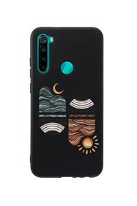 mooodcase Xiaomi Redmi Note 8 Sunset Wave Premium Silikonlu Siyah Telefon Kılıfı Uyumlu